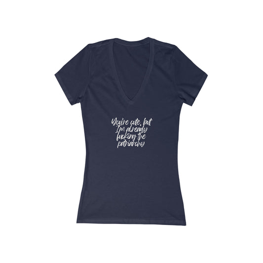 Women's Jersey Short Sleeve Deep V-Neck Tee - Fucking the Patriarchy